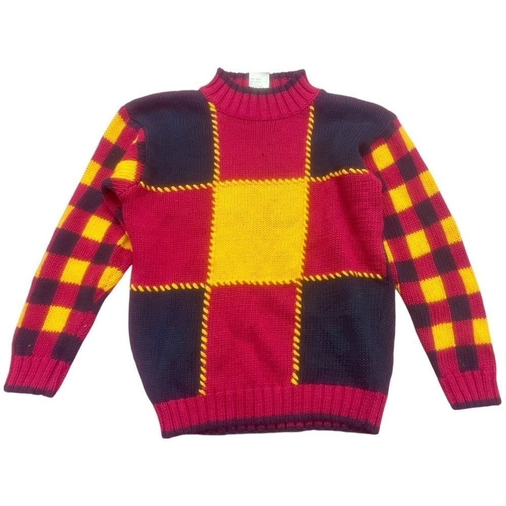 Royal Des Pink Blue Checkered Knit Sweater 80s